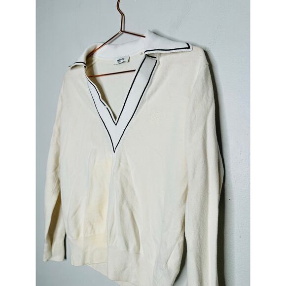 SANDRO Off-White Wool Knit Sequin Collar V-Neck Sweater Size 36 - Picture 9 of 12